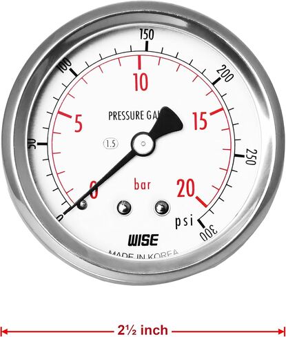 مقياس ضغط الخدمة العامة WISE P254 63 مم (2 بوصة)، قرص 1/4 بوصة NPT(M)، اتصال خلفي مركزي، مباشر، 0 ~ 210 بار/0 ~ 3000 رطل لكل بوصة مربعة (النوع الجاف)، صنع في كوريا in Kuwait