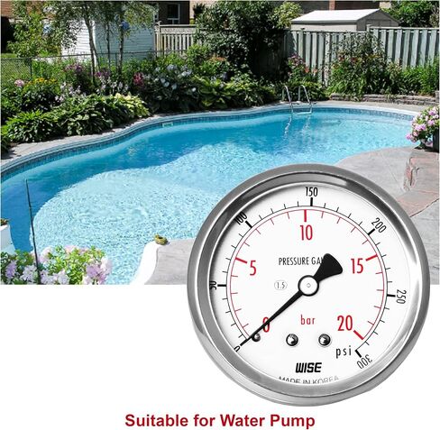 مقياس ضغط الخدمة العامة WISE P254 63 مم (2 بوصة)، قرص 1/4 بوصة NPT(M)، اتصال خلفي مركزي، مباشر، 0 ~ 210 بار/0 ~ 3000 رطل لكل بوصة مربعة (النوع الجاف)، صنع في كوريا in Kuwait