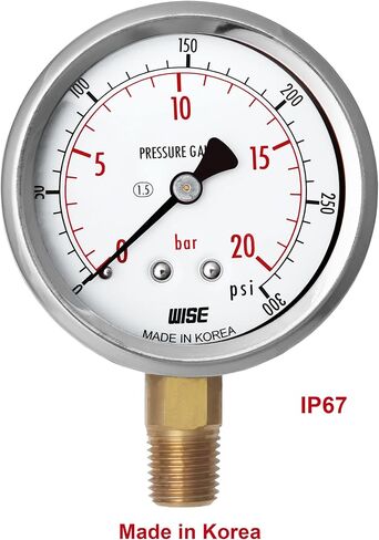 مقياس ضغط الخدمة العامة WISE P254 63 مم (2 بوصة)، قرص 1/4 بوصة NPT(M)، اتصال سفلي، 0 ~ 70 بار/0 ~ 1000 رطل لكل بوصة مربعة (النوع الجاف)، صنع في كوريا in Kuwait