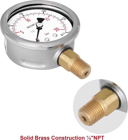 مقياس ضغط الخدمة العامة WISE P254 63 مم (2 بوصة)، قرص 1/4 بوصة NPT(M)، اتصال سفلي، 0 ~ 70 بار/0 ~ 1000 رطل لكل بوصة مربعة (النوع الجاف)، صنع في كوريا in Kuwait