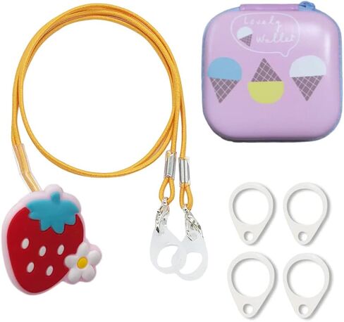 Hearing aid Clips otoclip to Prevent Loss for Children Adults, Anti-Lost Hearing aid Lanyard Protector BTE Clip Holder Rope with Silicone Loops and PU Carry case (Strawberry, Two Ear) in Saudi Arabia