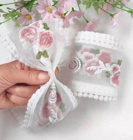 Sourcemall Lace Trim Ribbon, Delicate Cotton Embroidery Ribbon for Wedding/Bridal Decoration, DIY Craft Sewing, Home Decoration, 10 Yards in Kuwait