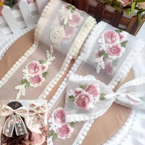 Sourcemall Lace Trim Ribbon, Delicate Cotton Embroidery Ribbon for Wedding/Bridal Decoration, DIY Craft Sewing, Home Decoration, 10 Yards in Kuwait