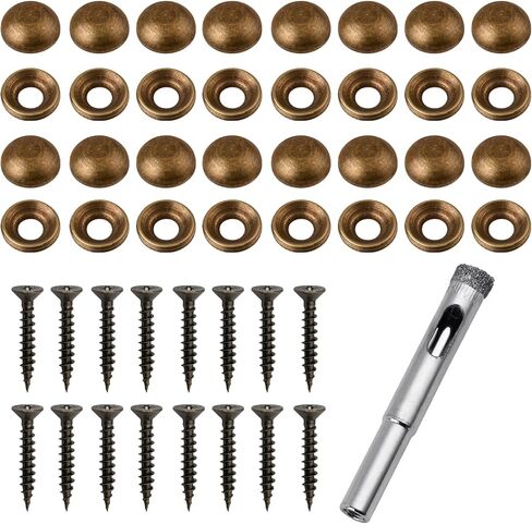 16 Pcs Brass Decorative Screws with Caps, 15 mm Self-Tapping Screws with Decorative Cover, Decorative Caps Cover Nails for Furniture Mirror Sign Advertising Glass Fixing (Bronze) in Kuwait