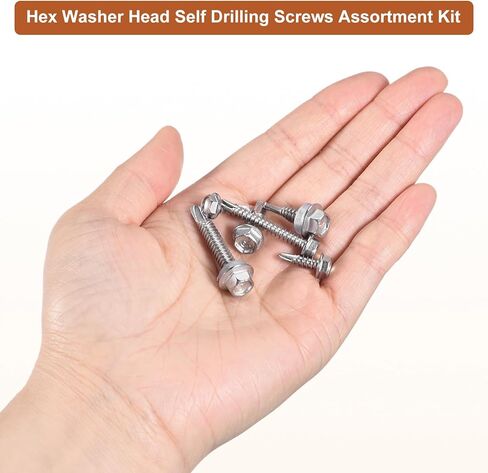 300Pcs #8x3/4" Hex Washer Head Self Drilling Screws, 410 Stainless Steel Self Tapping Sheet Metal Screw Set with Hex Bit Socket in Saudi Arabia