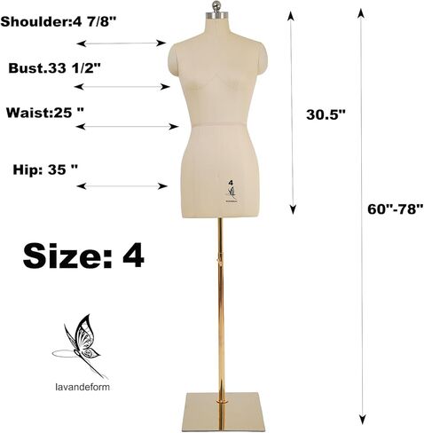 lavandeform Female Sewing Mannequin, Size12 Professional Dress Form for Display and Tailor Design,Sewing Mannequin Foam Body for Pinning.Height Adjustable Torso with Stable Metal Base. (Beige, 12) in Kuwait