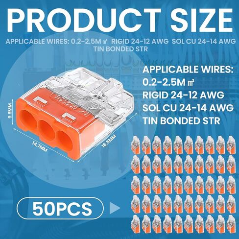 50 Pcs Wire Connectors Nuts Push in Terminals UL Certification Electric Connectors Kit Low Voltage Wire Electrical Connectors for Wiring 3 Port 4 Gauge Connectors Assortment Kit 24-14 AWG in Saudi Arabia