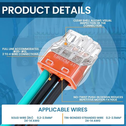 50 Pcs Wire Connectors Nuts Push in Terminals UL Certification Electric Connectors Kit Low Voltage Wire Electrical Connectors for Wiring 3 Port 4 Gauge Connectors Assortment Kit 24-14 AWG in Saudi Arabia