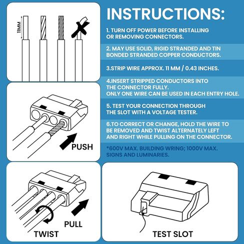50 Pcs Wire Connectors Nuts Push in Terminals UL Certification Electric Connectors Kit Low Voltage Wire Electrical Connectors for Wiring 3 Port 4 Gauge Connectors Assortment Kit 24-14 AWG in Saudi Arabia