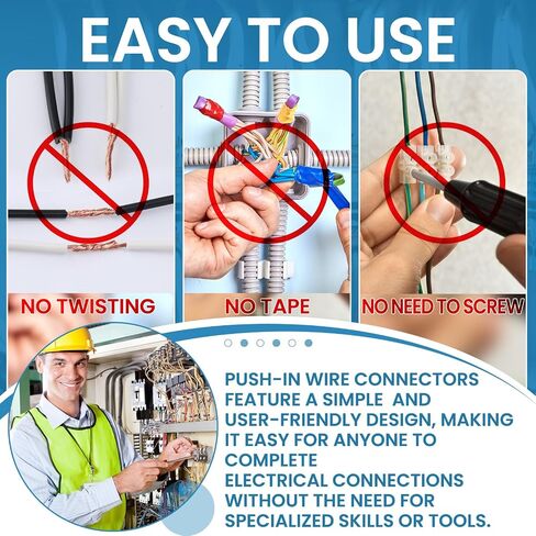 50 Pcs Wire Connectors Nuts Push in Terminals UL Certification Electric Connectors Kit Low Voltage Wire Electrical Connectors for Wiring 3 Port 4 Gauge Connectors Assortment Kit 24-14 AWG in Saudi Arabia
