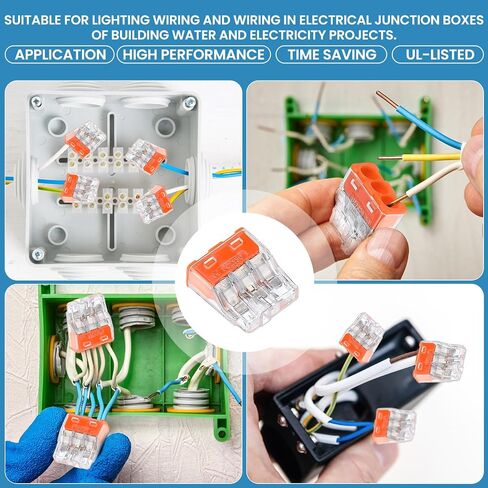 50 Pcs Wire Connectors Nuts Push in Terminals UL Certification Electric Connectors Kit Low Voltage Wire Electrical Connectors for Wiring 3 Port 4 Gauge Connectors Assortment Kit 24-14 AWG in Saudi Arabia