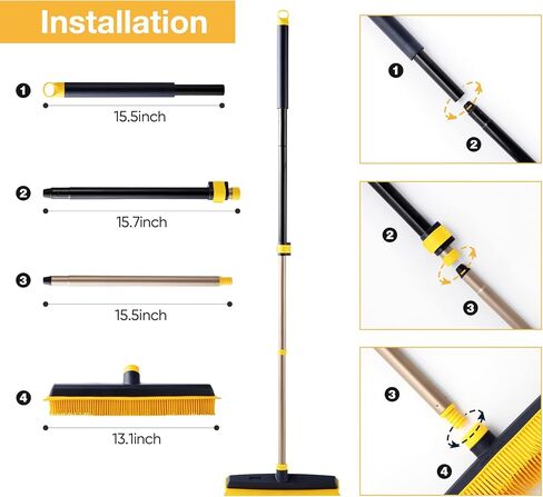 مكنسة مطاطية لإزالة شعر الحيوانات الأليفة من Yocada مع ممسحة مطاطية 2 في 1 فرشاة أرضية متداخلة لكنس بلاط الأرضيات الصلبة والسجاد المنخفض والسجاد والسجاد والحمام وغرفة المعيشة والمطبخ 53 بوصة in Kuwait
