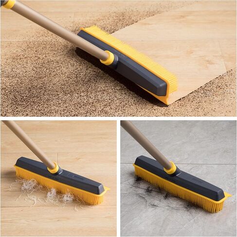 مكنسة مطاطية لإزالة شعر الحيوانات الأليفة من Yocada مع ممسحة مطاطية 2 في 1 فرشاة أرضية متداخلة لكنس بلاط الأرضيات الصلبة والسجاد المنخفض والسجاد والسجاد والحمام وغرفة المعيشة والمطبخ 53 بوصة in Kuwait