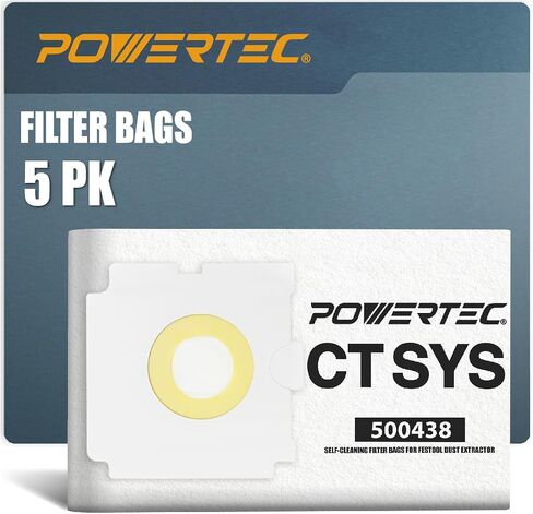 POWERTEC Shop Vacuum Bags 5PK for Festool CT SYS Dust Extractor, Replacement Fleece Filter Bags for Festool 500438 Shop Vacuum Dust Collection Bags, Shop Vacuum Accessories for Festool (75059) in Saudi Arabia