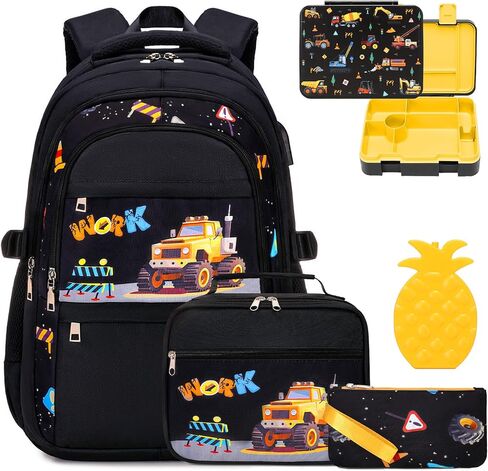 Boys Backpack - Car Bento Box with Insulated Lunch Bag Pencil Case Utensils Set for Kids, 6 Leakproof Compartments Removable Tray Lunches or Snack Container in Saudi Arabia