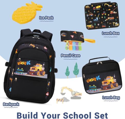 Boys Backpack - Car Bento Box with Insulated Lunch Bag Pencil Case Utensils Set for Kids, 6 Leakproof Compartments Removable Tray Lunches or Snack Container in Saudi Arabia
