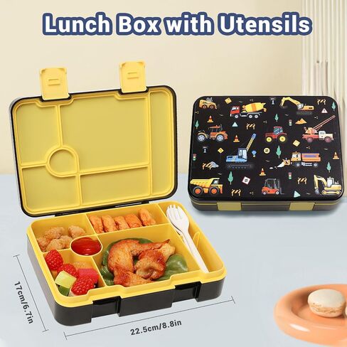 Boys Backpack - Car Bento Box with Insulated Lunch Bag Pencil Case Utensils Set for Kids, 6 Leakproof Compartments Removable Tray Lunches or Snack Container in Saudi Arabia
