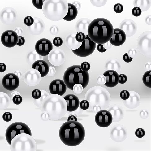 SUREAM 500 Pcs Floating NO Hole Pearls and 2300 Pieces Clear Water Gels, Water Beads for Vases, Floating Beads for Centerpiece Home Weddings Table Party Birthday Decor 8/14/20mm(Black&White Color) in Saudi Arabia