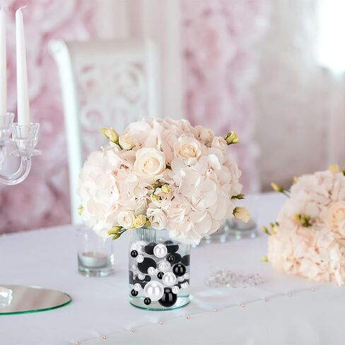 SUREAM 500 Pcs Floating NO Hole Pearls and 2300 Pieces Clear Water Gels, Water Beads for Vases, Floating Beads for Centerpiece Home Weddings Table Party Birthday Decor 8/14/20mm(Black&White Color) in Saudi Arabia