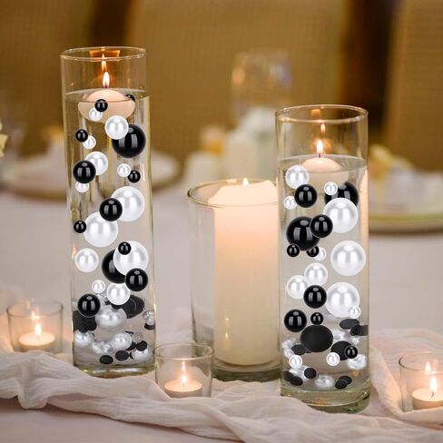 SUREAM 500 Pcs Floating NO Hole Pearls and 2300 Pieces Clear Water Gels, Water Beads for Vases, Floating Beads for Centerpiece Home Weddings Table Party Birthday Decor 8/14/20mm(Black&White Color) in Saudi Arabia