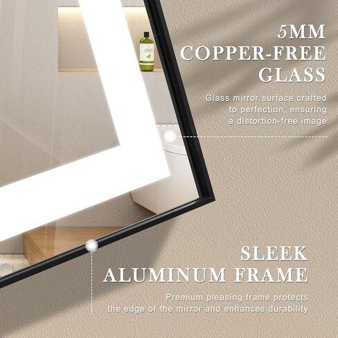 LifeSky Framed LED Bathroom Mirror - 48x36 Front Lit Anti Fog Lighted Bathroom Mirror - Wall Mounted Frontlit LED Vanity Mirror Black Frame in Saudi Arabia