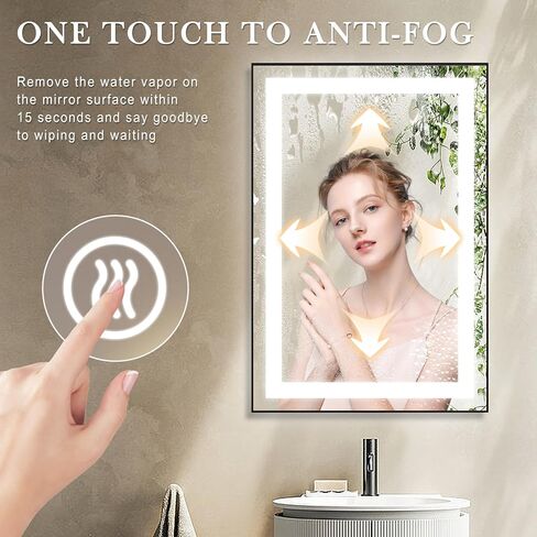 LifeSky Framed LED Bathroom Mirror - 48x36 Front Lit Anti Fog Lighted Bathroom Mirror - Wall Mounted Frontlit LED Vanity Mirror Black Frame in Saudi Arabia
