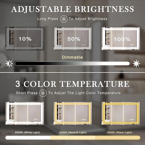 LifeSky Framed LED Bathroom Mirror - 48x36 Front Lit Anti Fog Lighted Bathroom Mirror - Wall Mounted Frontlit LED Vanity Mirror Black Frame in Saudi Arabia