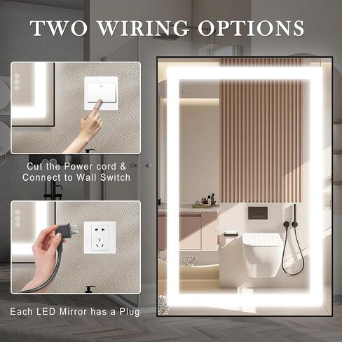 LifeSky Framed LED Bathroom Mirror - 48x36 Front Lit Anti Fog Lighted Bathroom Mirror - Wall Mounted Frontlit LED Vanity Mirror Black Frame in Saudi Arabia