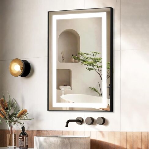 LifeSky Framed LED Bathroom Mirror - 48x36 Front Lit Anti Fog Lighted Bathroom Mirror - Wall Mounted Frontlit LED Vanity Mirror Black Frame in Saudi Arabia