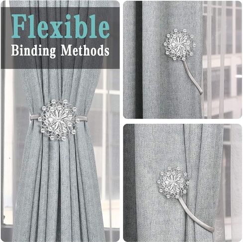 4 قطع من ستائر KAIY المغناطيسية الفضية، ستارة نافذة كريستالية فاخرة على شكل زهرة مزخرفة بدون عوائق ستائر مع سلك زنبركي عالي المرونة لتزيين النوافذ في المنزل والمكتب in Kuwait