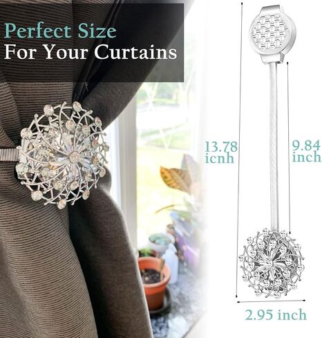 4 قطع من ستائر KAIY المغناطيسية الفضية، ستارة نافذة كريستالية فاخرة على شكل زهرة مزخرفة بدون عوائق ستائر مع سلك زنبركي عالي المرونة لتزيين النوافذ في المنزل والمكتب in Kuwait