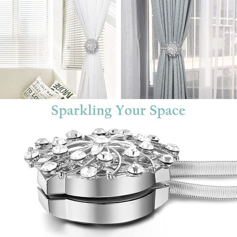 4 قطع من ستائر KAIY المغناطيسية الفضية، ستارة نافذة كريستالية فاخرة على شكل زهرة مزخرفة بدون عوائق ستائر مع سلك زنبركي عالي المرونة لتزيين النوافذ في المنزل والمكتب in Kuwait