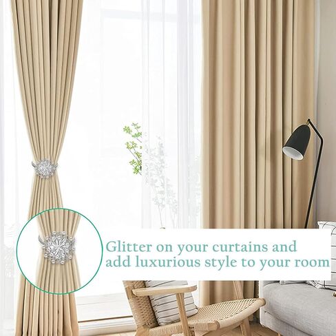 4 قطع من ستائر KAIY المغناطيسية الفضية، ستارة نافذة كريستالية فاخرة على شكل زهرة مزخرفة بدون عوائق ستائر مع سلك زنبركي عالي المرونة لتزيين النوافذ في المنزل والمكتب in Kuwait