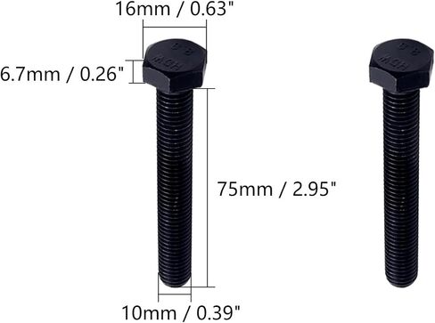 Aicosineg 5Pcs M10x75mm Carbon Steel Grade 8.8 External Hex Head Screw Bolts Metric Thread Hexagon Bolts Fastener Bolts for Hardware Furniture Industry Machinery Black 3.21x0.62inch in Kuwait