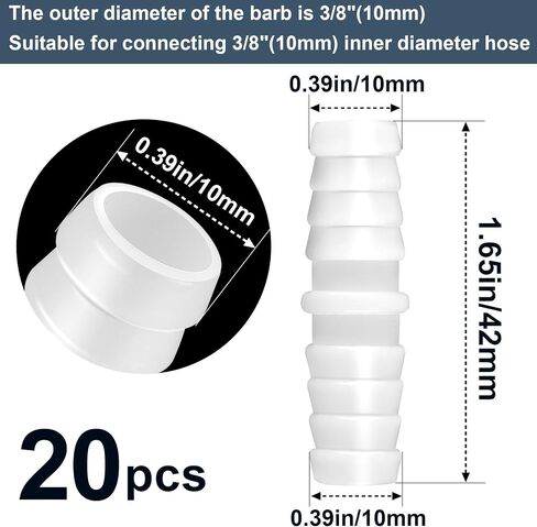 20pcs 3/8''(10mm) Hose Barb Fitting, Plastic Hose Barbed Splicer Pipe Connectors Mender Joint Adapter Union Fitting Watertight Straight in Saudi Arabia