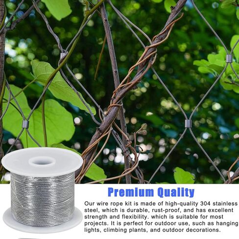 مجموعة حبل أسلاك فولاذية 1/8 بوصة، كابل من الفولاذ المقاوم للصدأ مطلي بالفينيل بطول 200 قدم مع شدادات، كابل سلك عالي التحمل للأماكن الخارجية والحديقة والمطبخ والتطبيقات الحرفية in Kuwait