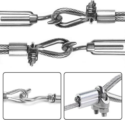 مجموعة حبل أسلاك فولاذية 1/8 بوصة، كابل من الفولاذ المقاوم للصدأ مطلي بالفينيل بطول 200 قدم مع شدادات، كابل سلك عالي التحمل للأماكن الخارجية والحديقة والمطبخ والتطبيقات الحرفية in Kuwait