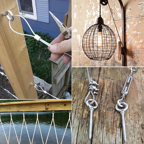 مجموعة حبل أسلاك فولاذية 1/8 بوصة، كابل من الفولاذ المقاوم للصدأ مطلي بالفينيل بطول 200 قدم مع شدادات، كابل سلك عالي التحمل للأماكن الخارجية والحديقة والمطبخ والتطبيقات الحرفية in Kuwait