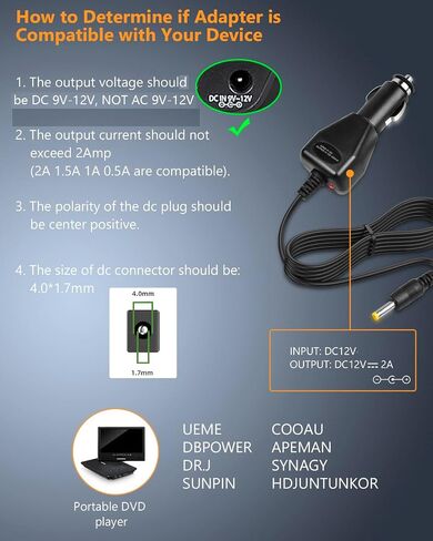 DC 12V Car Charger for Portable DVD Player, Replacement Car Cigarette Lighter Adapter Power Cord for Sylvania/DBPOWER/UEME/HDJUNTUNKOR/DRJ Portable DVD, 6ft Extra Long (12V - 24V in) in Kuwait