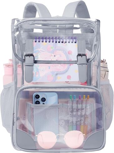 Clear Backpack Heavy Duty Thickened PVC Transparent Backpack, School Backpack For Girls And Boys/Kids (Grey) in Saudi Arabia