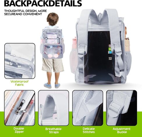 Clear Backpack Heavy Duty Thickened PVC Transparent Backpack, School Backpack For Girls And Boys/Kids (Grey) in Saudi Arabia