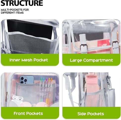 Clear Backpack Heavy Duty Thickened PVC Transparent Backpack, School Backpack For Girls And Boys/Kids (Grey) in Saudi Arabia