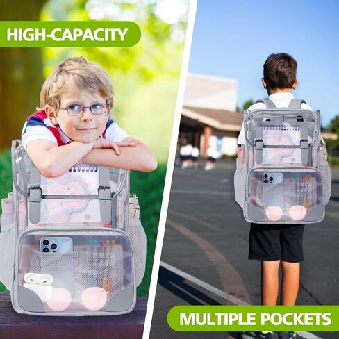 Clear Backpack Heavy Duty Thickened PVC Transparent Backpack, School Backpack For Girls And Boys/Kids (Grey) in Saudi Arabia