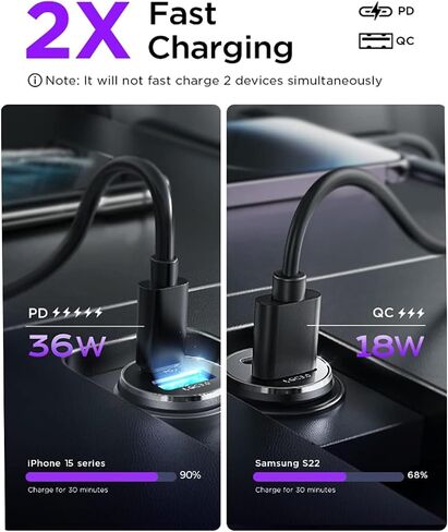 LISEN 54W USB C Car Charger Adapter [Mini & Metal] Cigarette Lighter USB Charger Fast Charging [PD QC 3.0] USBC Car Phone Charger for iPhone 15 Pro Max Plus 14 Samsung Galaxy S24 iPad Pro in Saudi Arabia