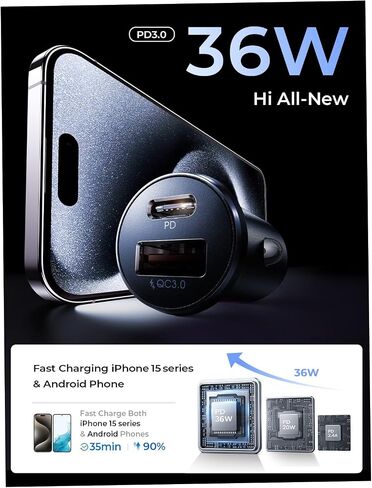 LISEN 54W USB C Car Charger Adapter [Mini & Metal] Cigarette Lighter USB Charger Fast Charging [PD QC 3.0] USBC Car Phone Charger for iPhone 15 Pro Max Plus 14 Samsung Galaxy S24 iPad Pro in Saudi Arabia