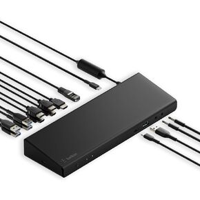Belkin Triple Display DisplayLink Docking Station Hub with 3 HDMI Ports, 2 DisplayPorts for Triple 4K Display with 85W Power Delivery, Gigabit Ethernet, 3.5mm Mic/Speaker, 1 USB-C and 5 USB-A Ports