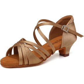 Latin Ballroom Dance Shoes Open Toe for Girls Salsa Practice Dance Shoes 1 1/2 Inch Heel