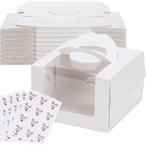 20pcs 6x6x4" Cake Boxes with Handle and window Cake Boards, 20 Boxes & 20 Boards Father's Day Tall Cake Box with Windows Cajas Pasteles for Cake, Pastries, Chocolates, Cookies, Birthday Party, Wedding