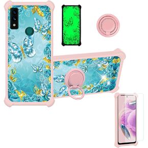 jioeuinly Case for TCL 30 XL Case Compatible with TCL 30xl 30 XL T701dl Phone Case Cover [with Tempered Glass Screen Protector][Hard PC + Soft Silicone][Gold Glitter+Luminous] JSF-YHD