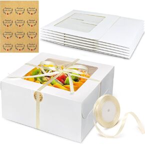 MUMULULU 5Pcs Cake Boxes with Window 10x10x5 Inch White Cake Boxes for Cake Cupcakes Pies Pastries Cookies